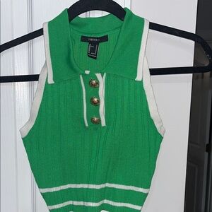 NWT Forever 21 green & white sleeveless collared sweater Size S